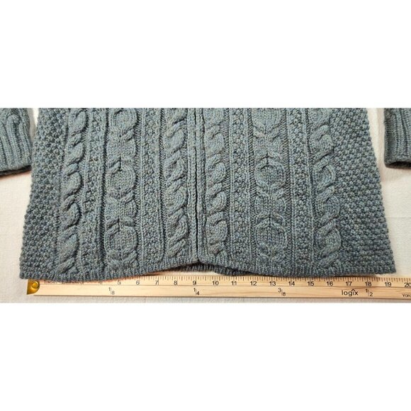 Blarney Wool Cable Knit Fisherman Sweater Cardigan Medium Full Zip Moss Green - Picture 15 of 16